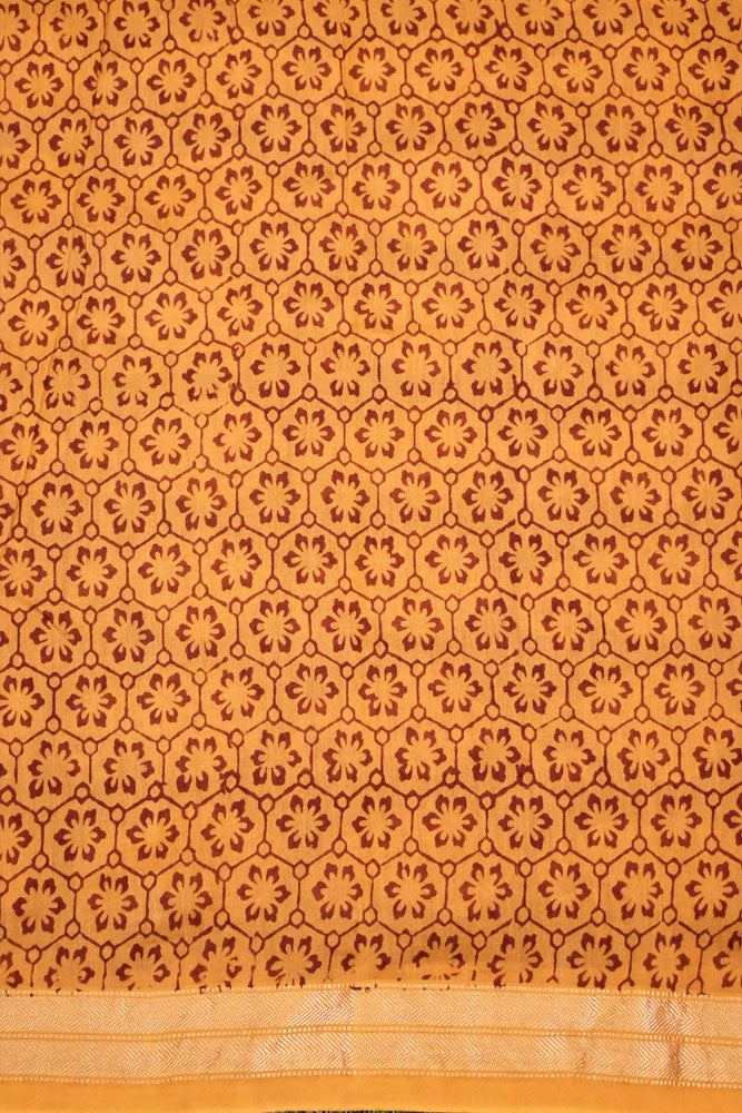 Bagh Hand Block Printed unstitched 3 pcs Handwoven Maheshwari suit fabric with Zari borders & Lagdi ( zari palla )