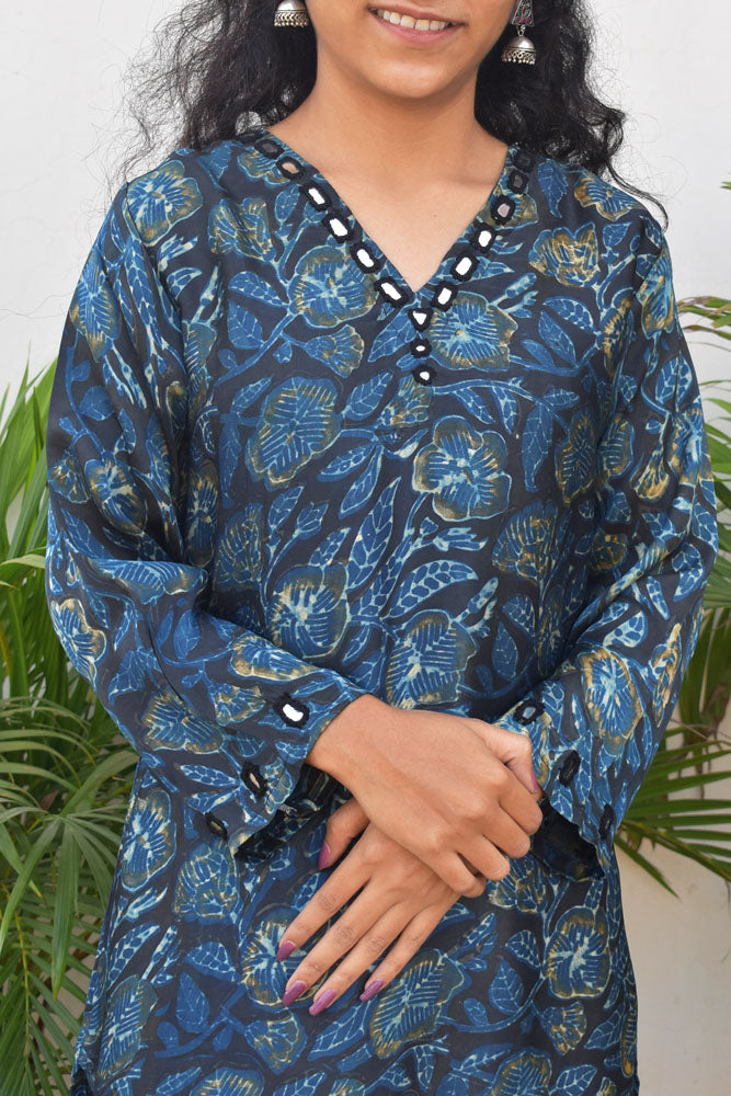 Beautiful Vanaspati Ajrakh Modal Silk with Kutch mirror work size - 38 - 46