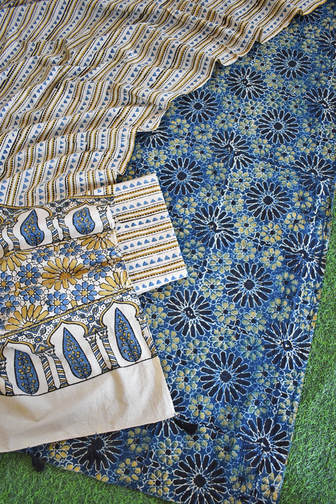 Elegant Hand Block Printed Ajrakh Cotton Unstitched suit fabric