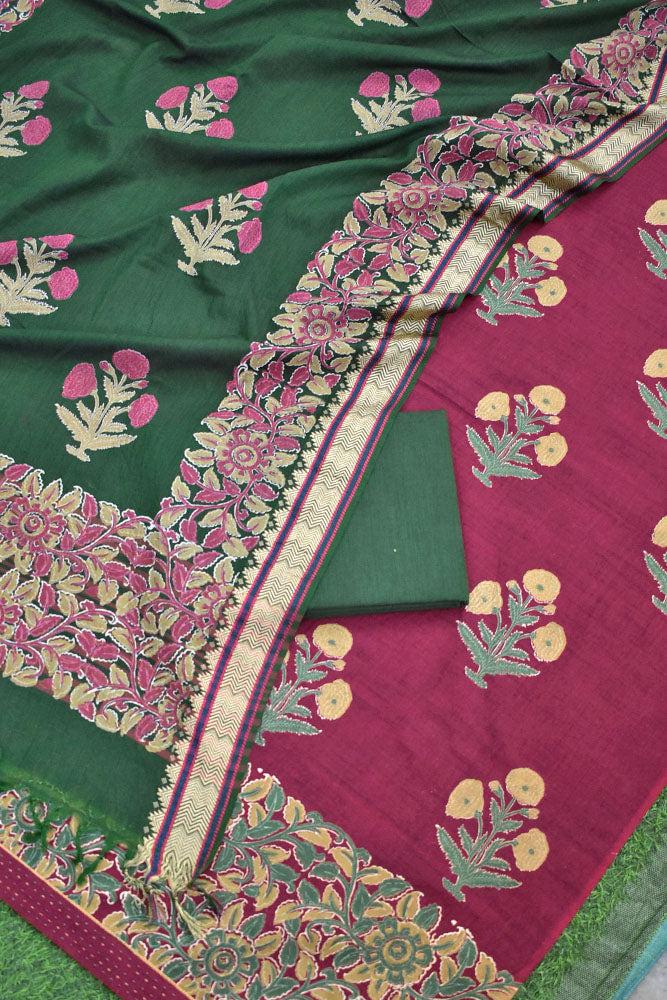 Beautiful Handwoven Cotton suit with Hand block print