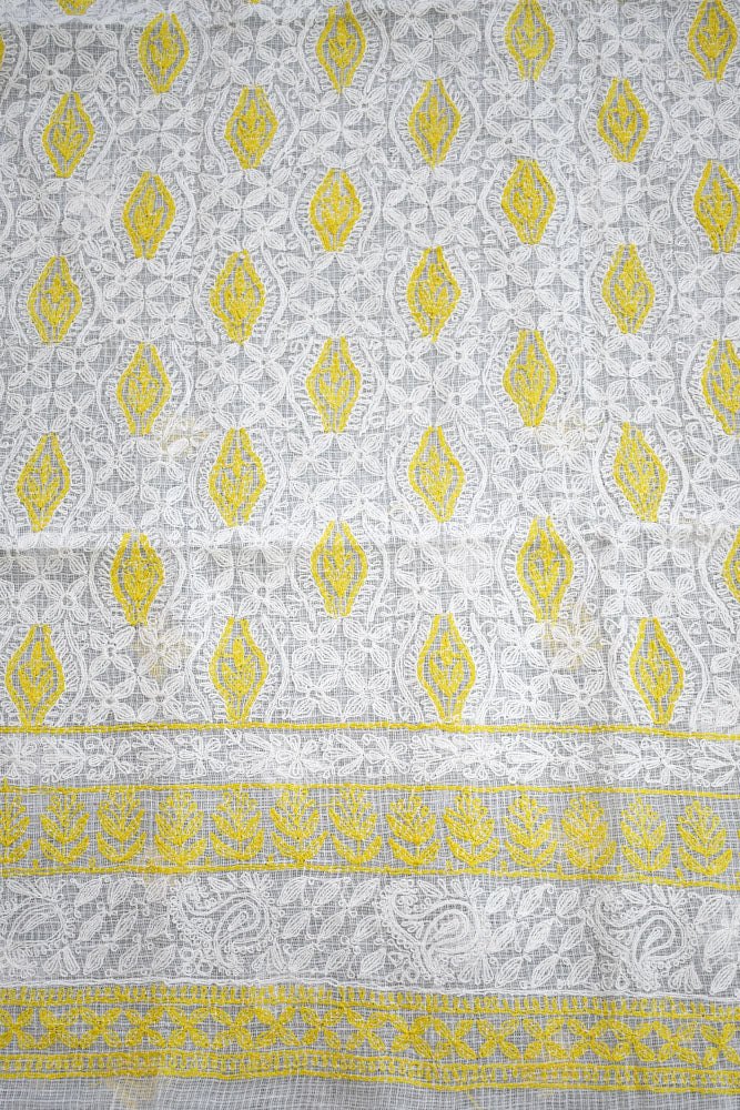 Designer Hand Embroidered Chikankari Tepchi work Kota Doria fabric