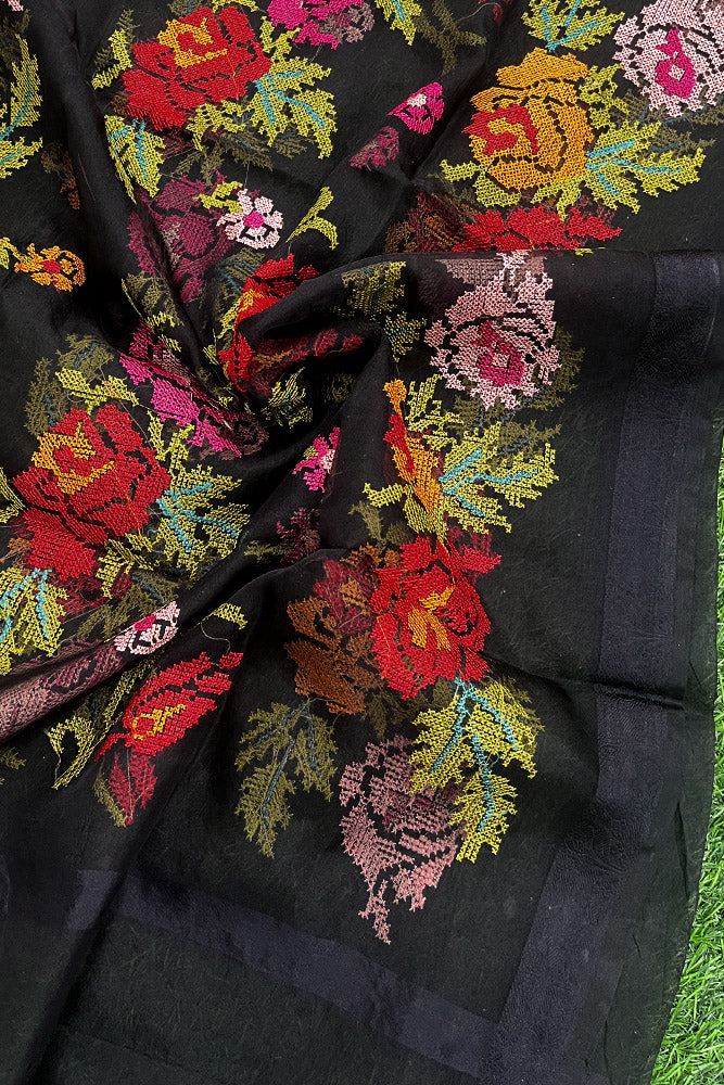 Elegant Black Organza dupatta with All over Cross Stitch Embroidery