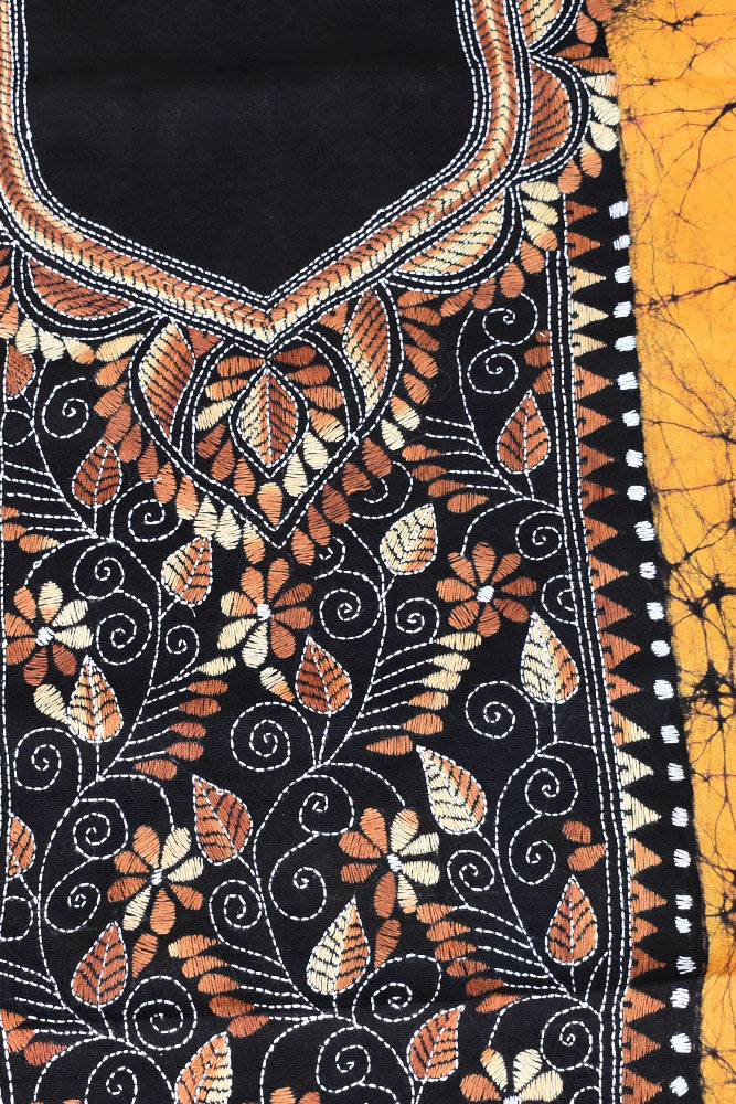 Hand crafted Batik & Kantha work cotton fabric - (Length 2.5 mtrs, )