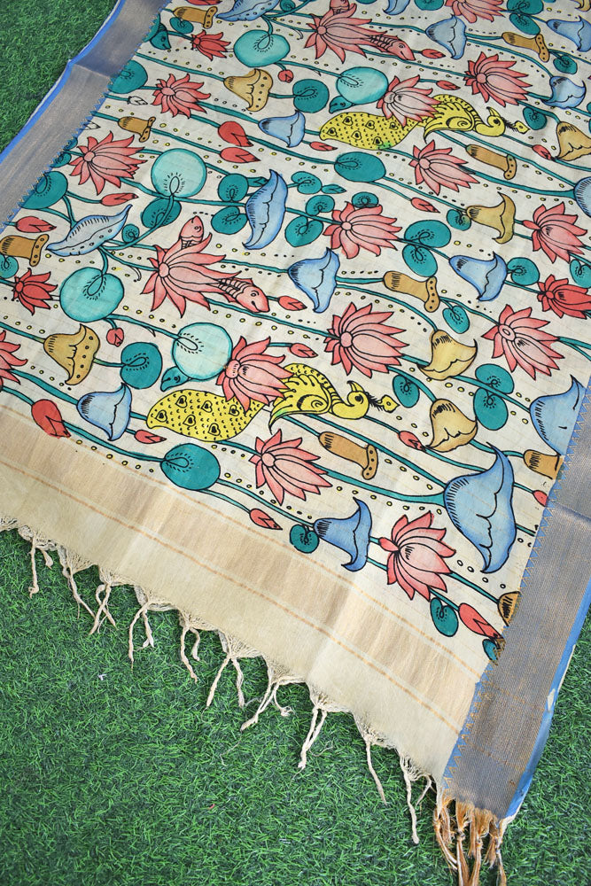 Beautiful Bangalore Cotton Silk Hand Painted Kalamkari Dupatta