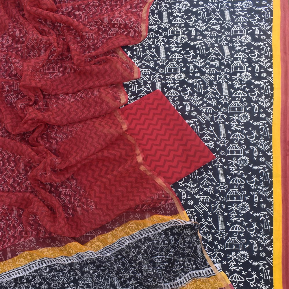 Beautiful Cotton unstitched suit fabric with Kota Doria Dupatta