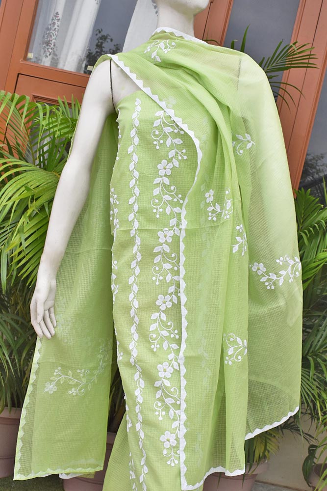 Elegant Kota Unstitched Kurta & Dupatta set with Intricate Hand done Phool patti work