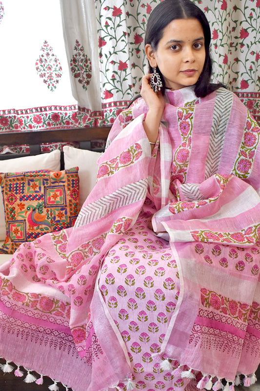 Elegant Linen Kurta Fabric and Dupatta set