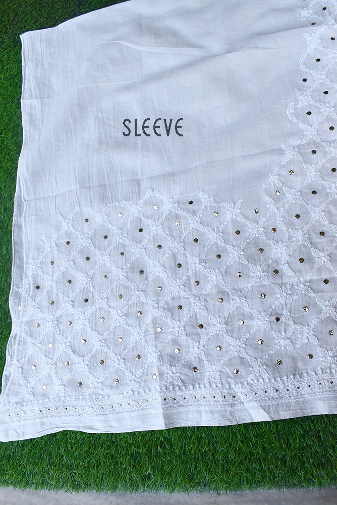 Mul Cotton Blouse fabric with Heavy Jaal Hand Chikankari & Muqaish work - Dyeable