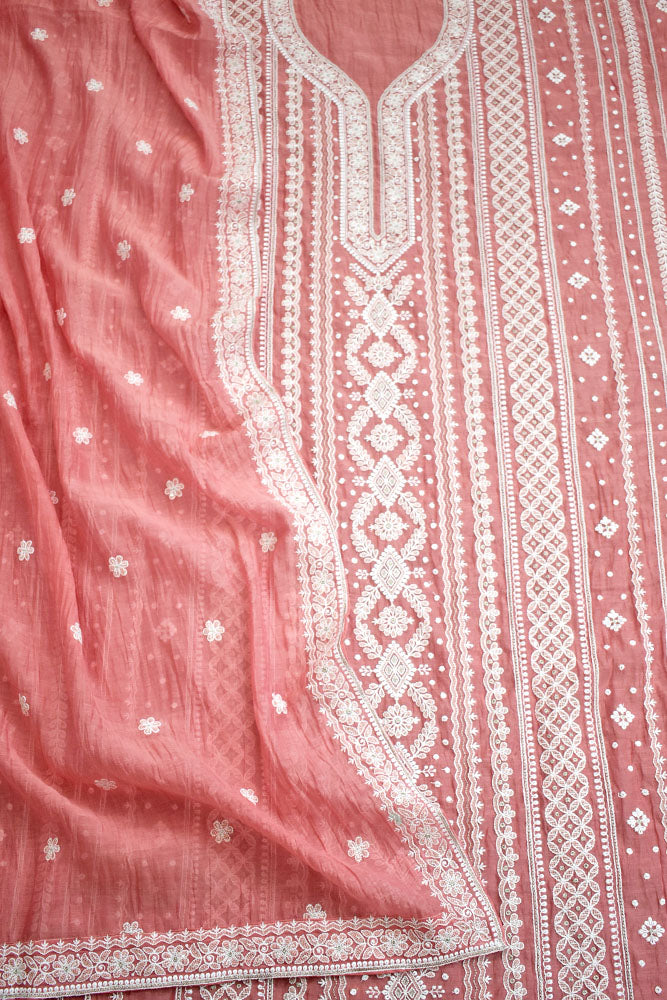 Gorgeous Mul Chanderi Kurta fabric & Dupatta set with embroidery