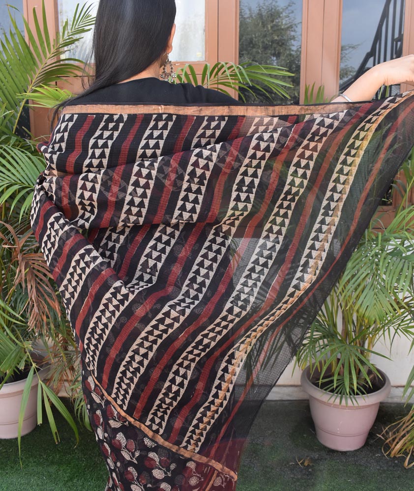 Beautiful Hand Block Printed Kota cotton Saree with zari border