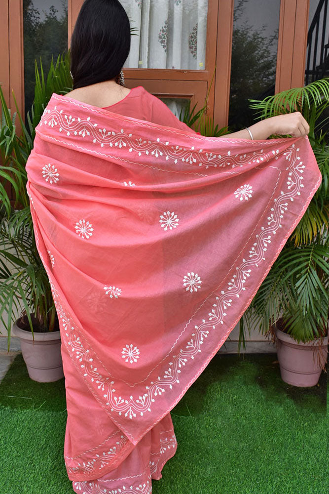 Elegant Soft  Organdy saree with Hand Applique Phool Patti Work