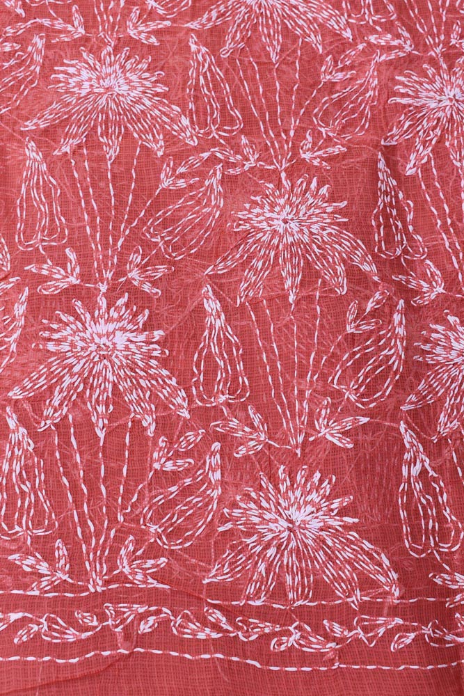 Hand Embroidered Chikankari Tepchi work Kota Doria fabric - (2.7 - 2.8 mtrs )