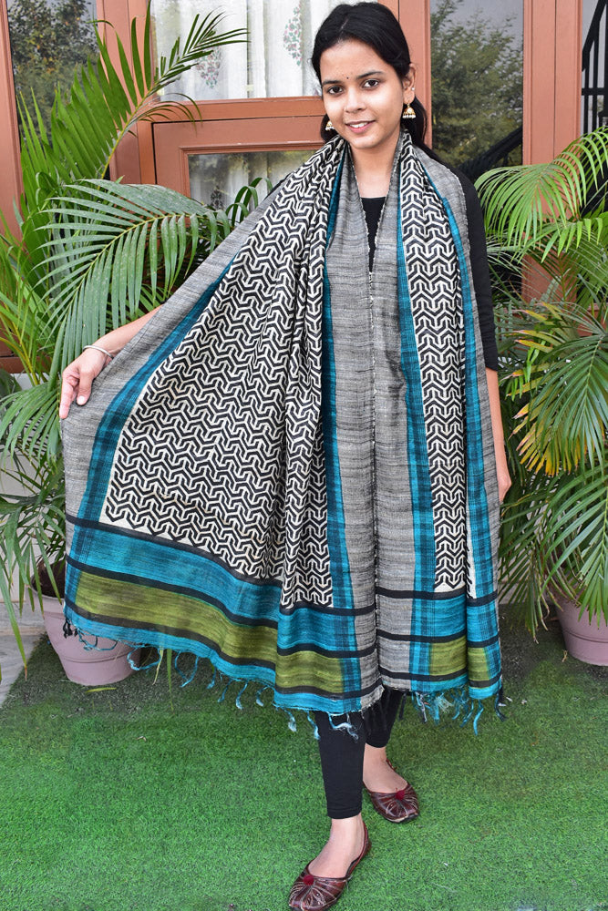 Geecha Silk Dupatta with Hand Block print