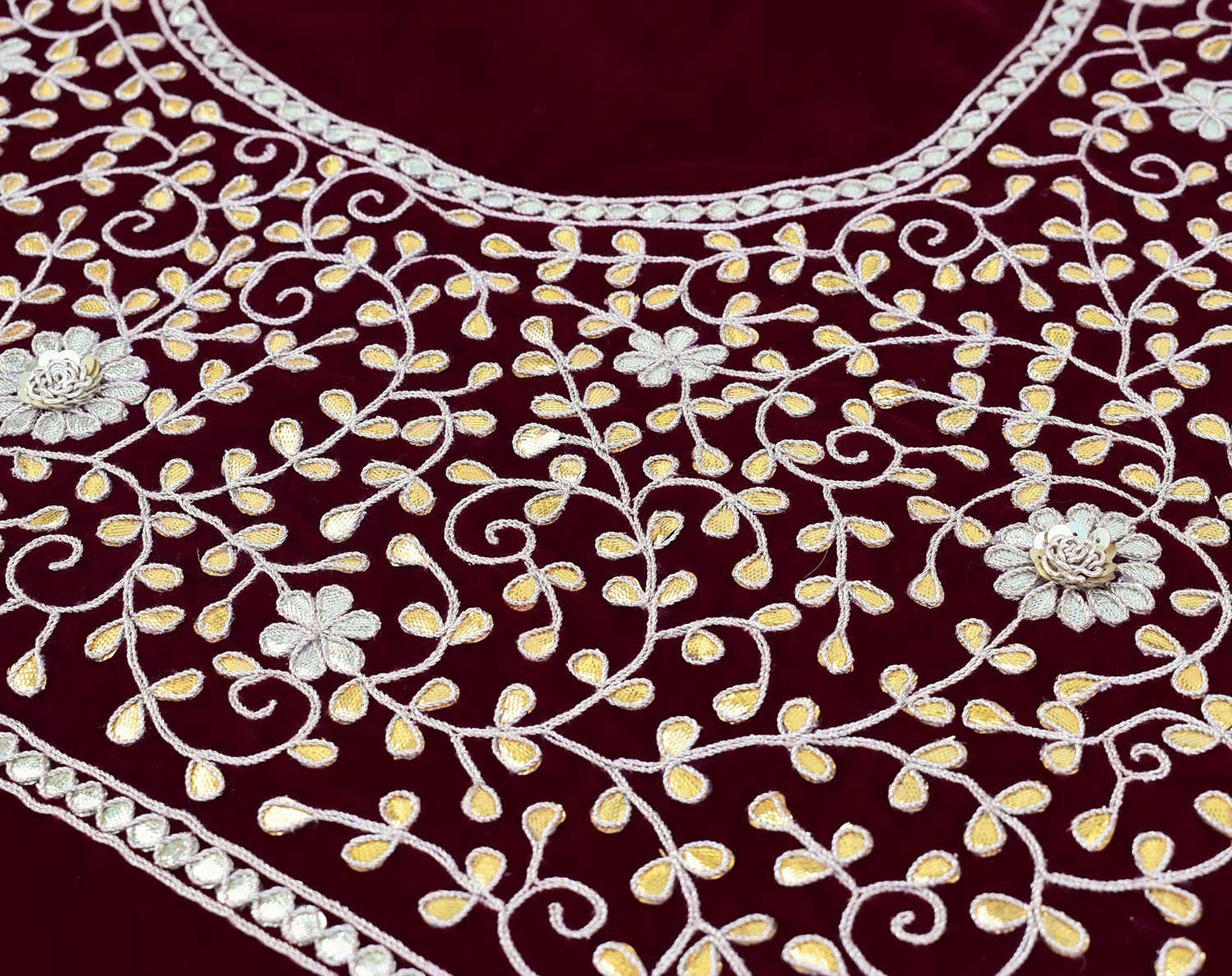 Velvet Fabric with Hand Gota pattiwork , Pearl, Zardozi  Embroidery