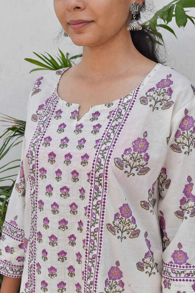 Beautiful Cotton Kurta with Tagai & Aari work & Embroidered Sequins Size - 42, 44