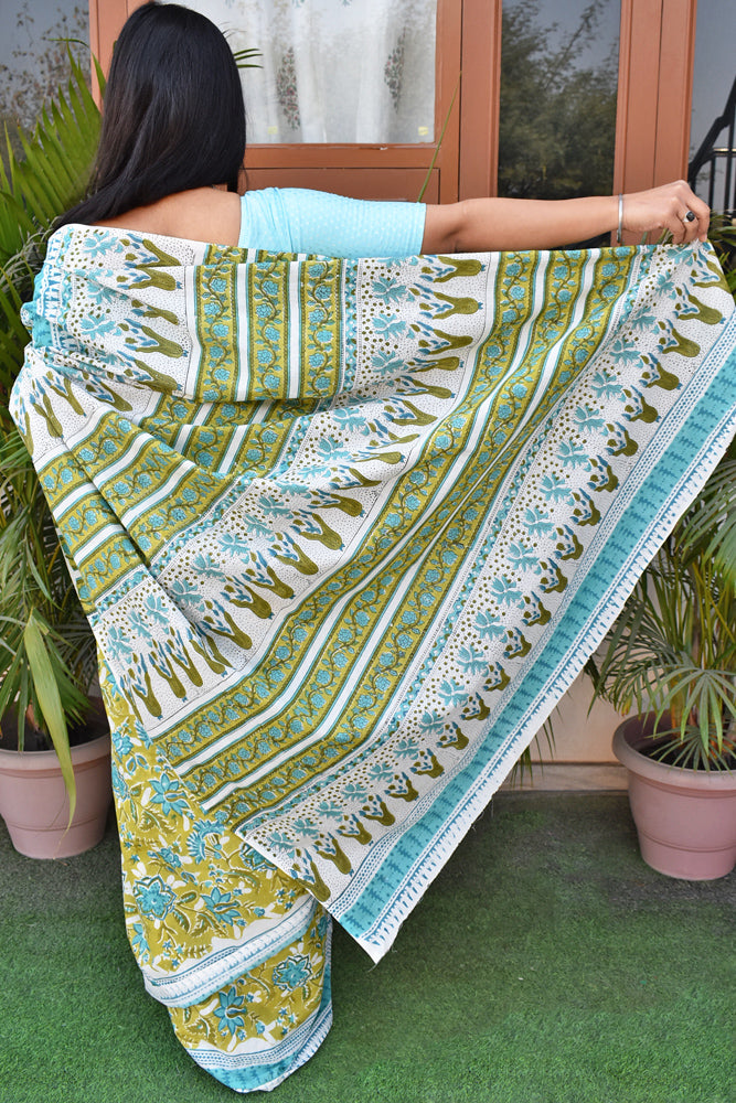 Beautiful Sanganer Hand Block Print Soft Cotton Saree