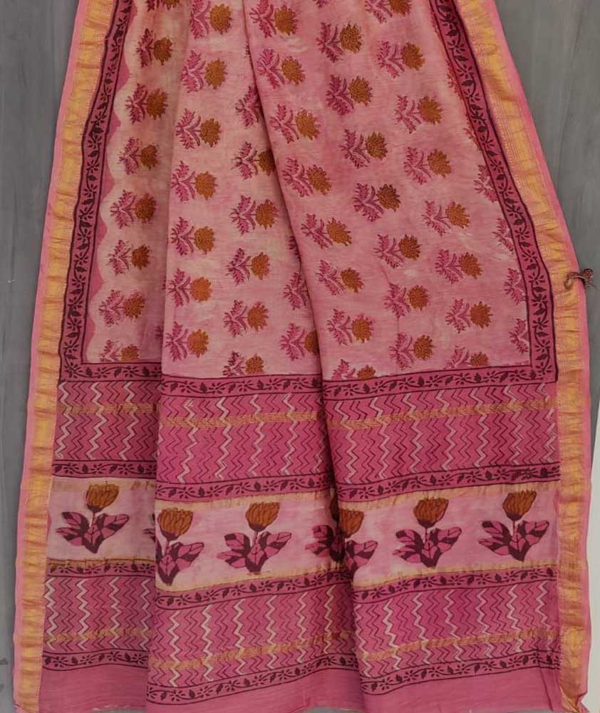 Elegant & Earthy Hand Block Printed Dabu Ajrakh Maheshwari Saree