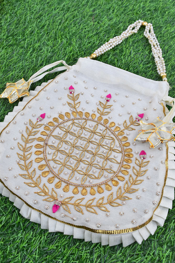 HAND GOTA PATTI & DABKA WORK SILK BLEND POTLI BAG FOR GIVEAWAYS FOR WOMEN / RETURN GIFTS & FAVOURS FOR GUESTS