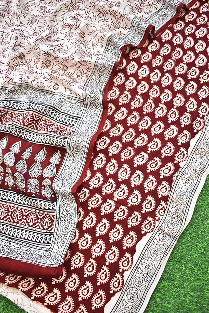 Bagh Hand Block Printed unstitched 3 pc Modal silk suit fabric from MP