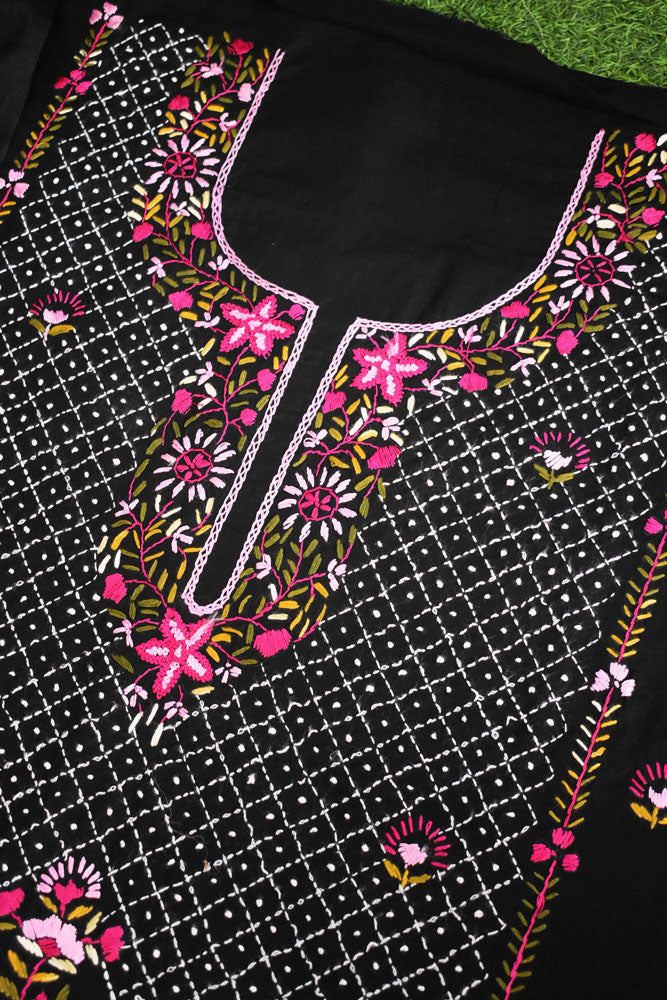 Elegant Intricate Handcrafted cotton unstitched suit fabric with embroidery