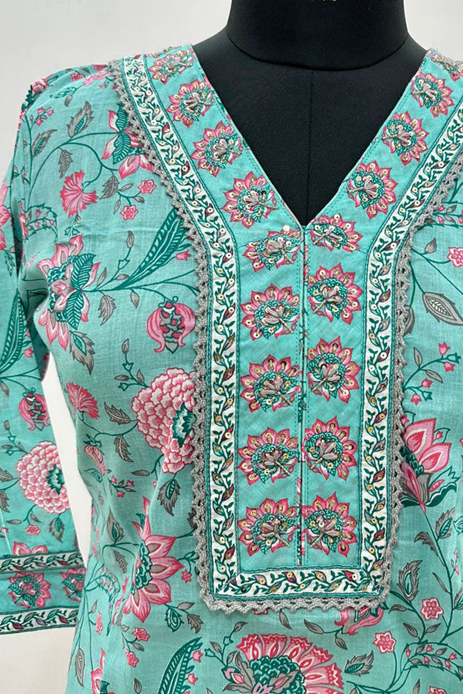 Beautiful Cotton Kurta with Hand Embroidery & Sequins Size - 38, 40, 42, 44