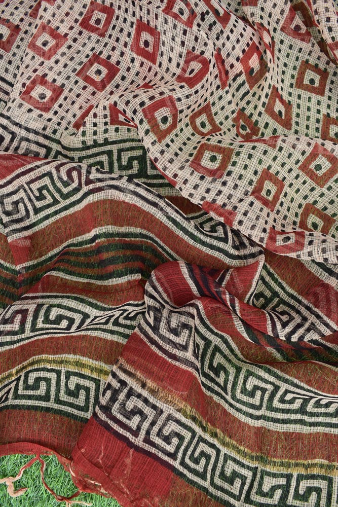 Hand Block Printed Kota Cotton Dupatta with zari border