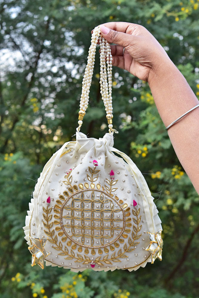 HAND GOTA PATTI & DABKA WORK SILK BLEND POTLI BAG FOR GIVEAWAYS FOR WOMEN / RETURN GIFTS & FAVOURS FOR GUESTS