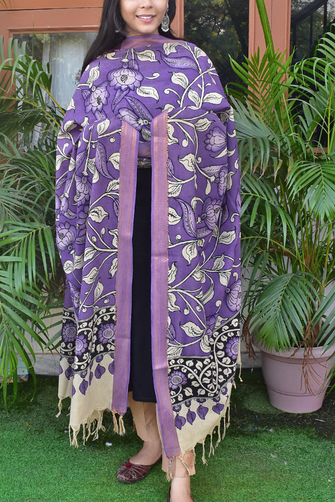 Beautiful Mangalgiri Cotton Pen Kalamkari Dupatta