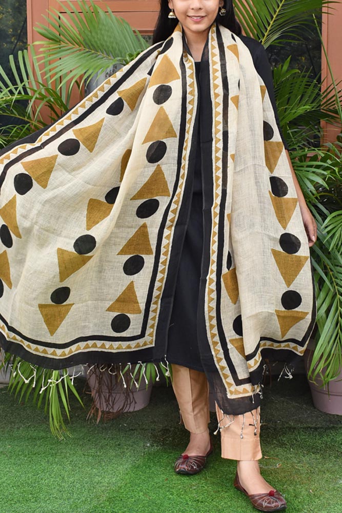 Elegant Hand Block Printed Pure Linen dupatta