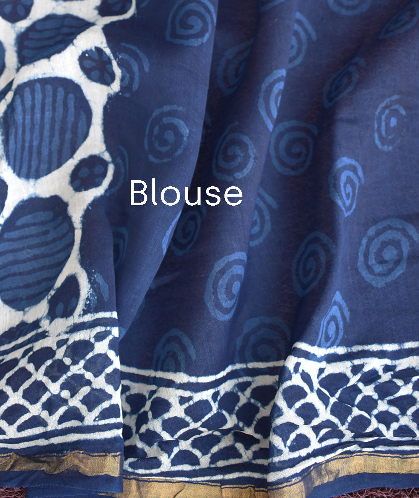 Indigo Diaries : Elegant Hand Block Printed Dabu Indigo Chanderi Saree