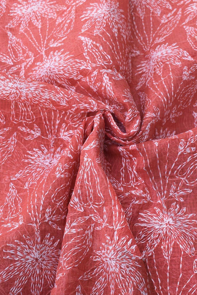 Hand Embroidered Chikankari Tepchi work Kota Doria fabric - (2.7 - 2.8 mtrs )