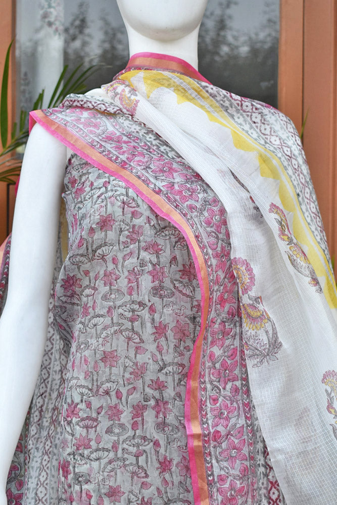 Elegant Hand Block Printed Kota Silk Unstitched Suit