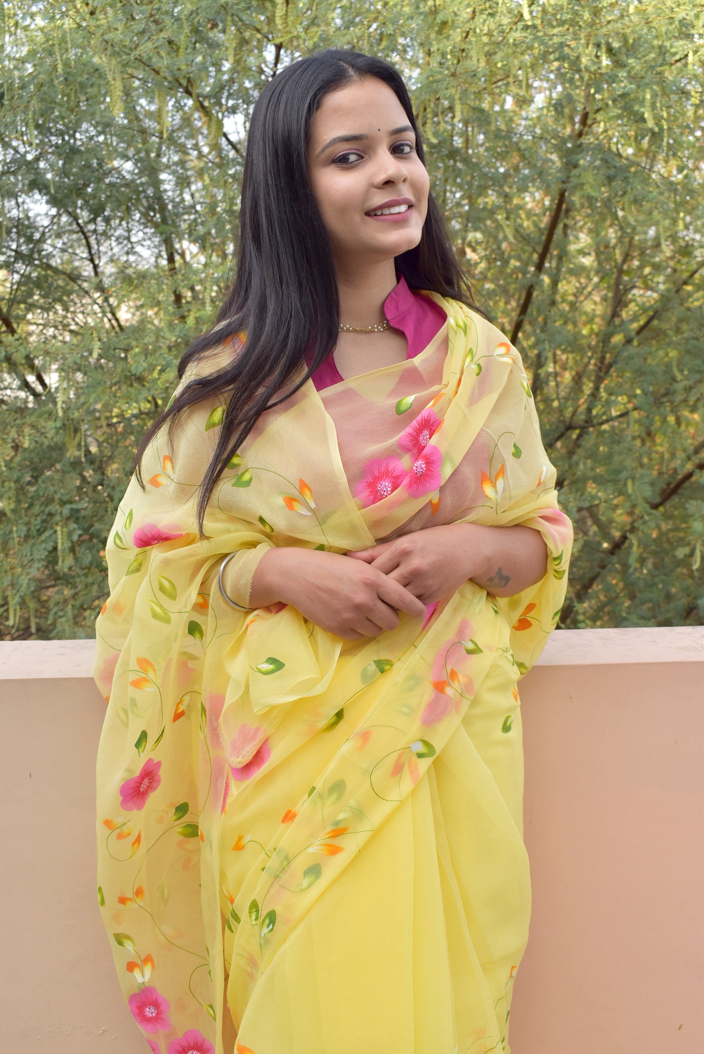 Prakriti : Beautiful Chiffon Saree with Hand Painted Floral Motifs