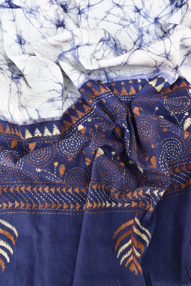 Handcrafted & Handembroidered Cotton Dupatta with Bengal Kantha & Batik work