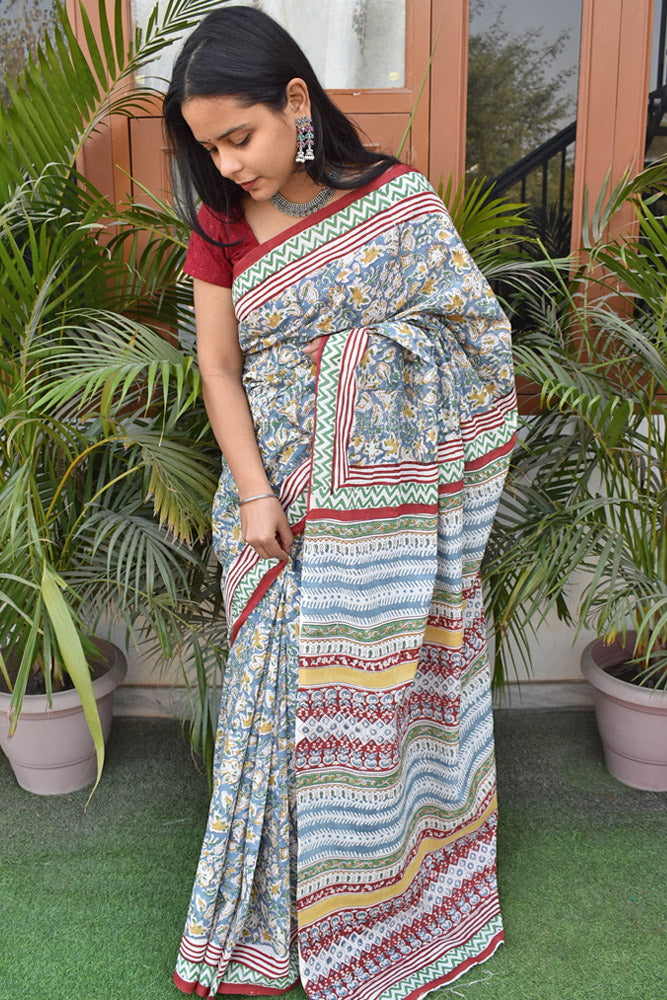 Beautiful Sanganer Hand Block Print Soft Cotton Saree