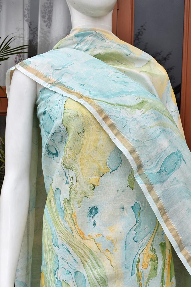 Elegant Marbling work Chanderi Unstitched Suit