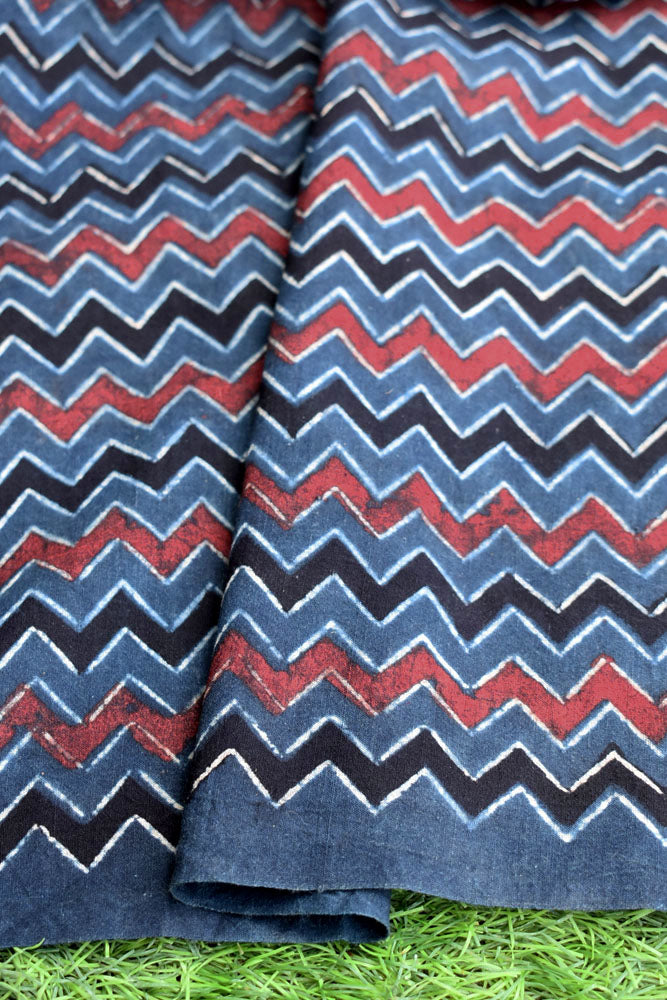 Ajrakh Hand Block Printed Cotton Cut ( blouse) Fabric