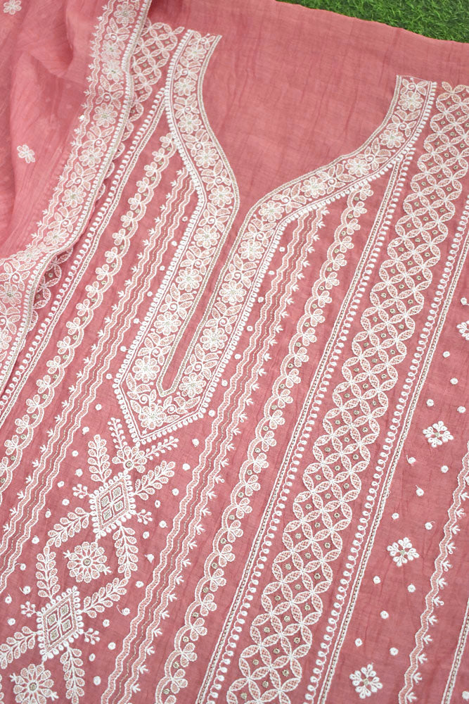 Gorgeous Mul Chanderi Kurta fabric & Dupatta set with embroidery