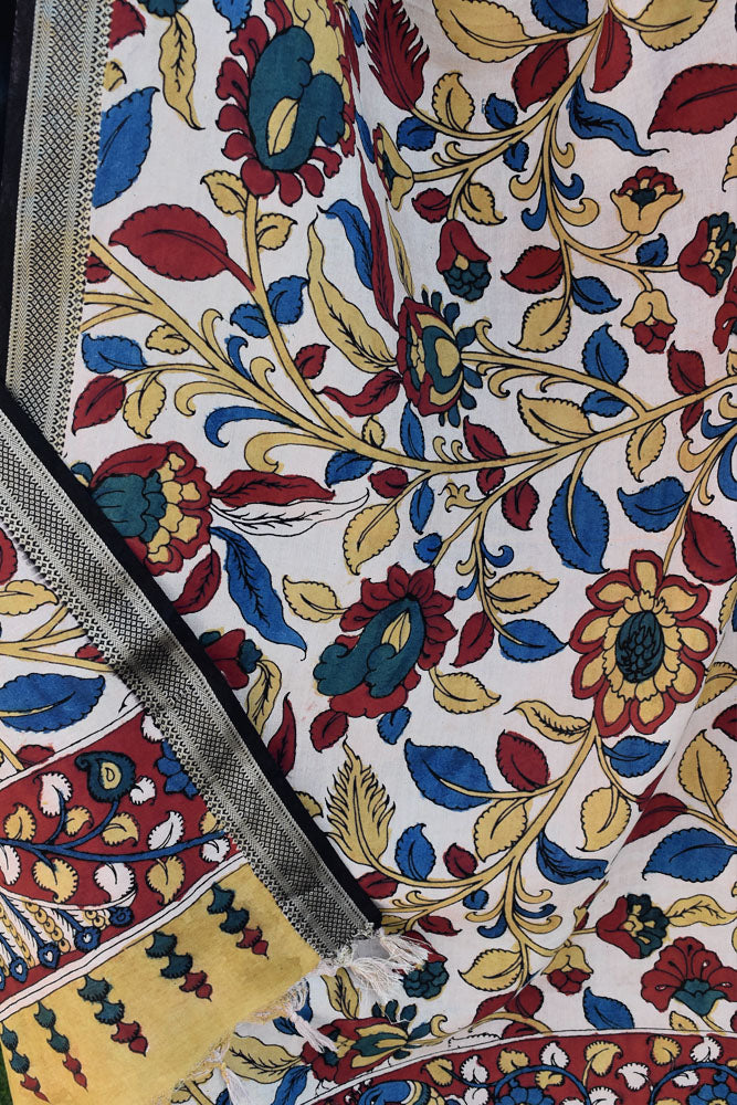 Mithila : Beautiful Bangalore Cotton Silk Hand Painted Kalamkari Dupatta