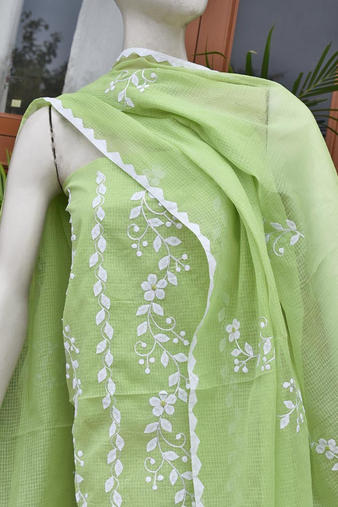 Elegant Kota Unstitched Kurta & Dupatta set with Intricate Hand done Phool patti work