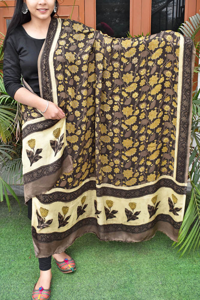 Elegant Modal Silk Vanaspathi Ajrakh Block Print Dupatta