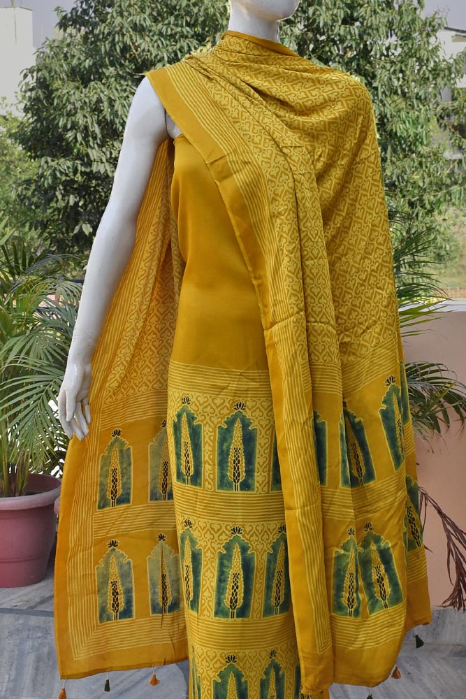 Elegant Ajrakh Modal Kurta and Dupatta Set with placement design & tassels