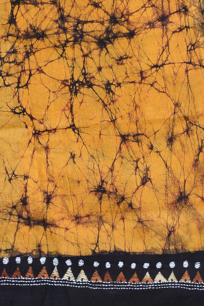 Hand crafted Batik & Kantha work cotton fabric - (Length 2.5 mtrs, )