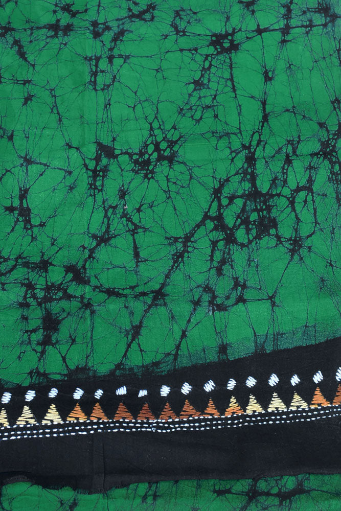 Hand crafted Batik & Kantha work cotton fabric - (Length 2.5 mtrs, )