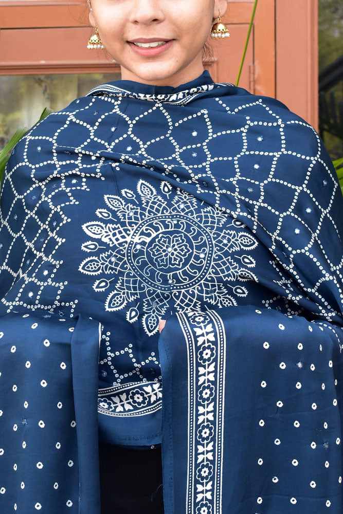 Elegant Modal Silk Dupatta with Bandhani Print & Foil Mirror Work