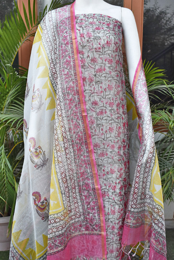 Elegant Hand Block Printed Kota Silk Unstitched Suit