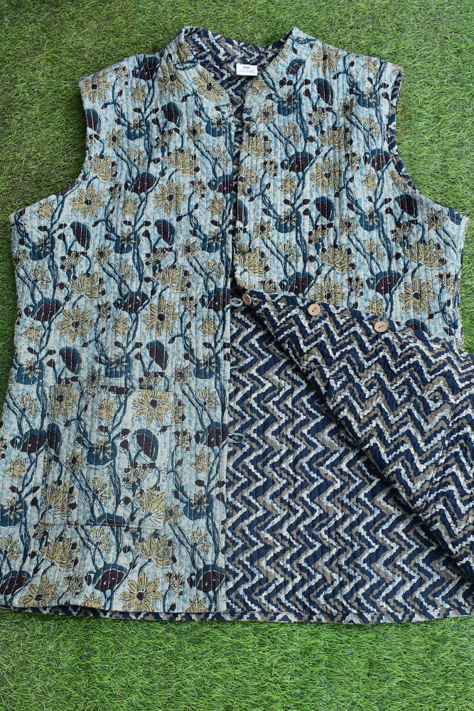 Block Print Quilted Reversible cotton & silk jacket - Size - 38, 40