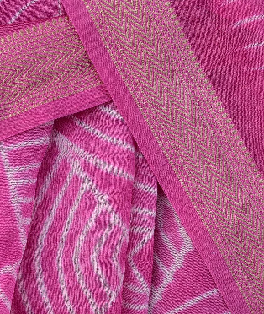 Handcrafted Shibori Tie-Dye Maheshwari Saree with Zari Border