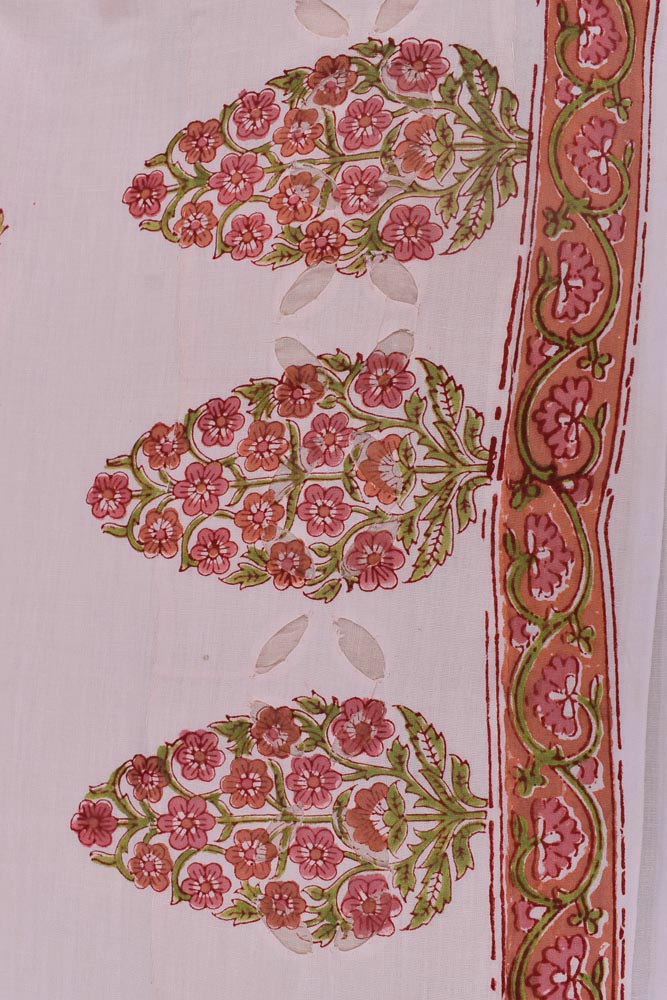 Hand Block Printed Cotton Suit with Hand applique work & Kota dupatta