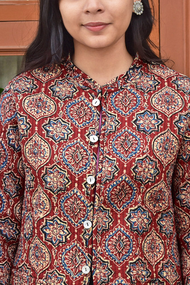 Block Print Quilted Reversible Silk & cotton jacket - Size 38, 42